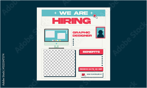 We Are Hiring Socials Media. We are hiring post feed on square design. Open recruitment regional sales manager design template. Social media find a job layout. vector 

