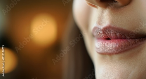 Close-up of smiling woman with smooth lips
