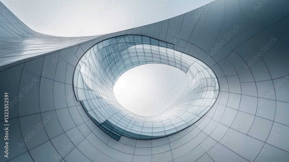 Fototapeta premium Futuristic architectural design with curved metallic and glass structures