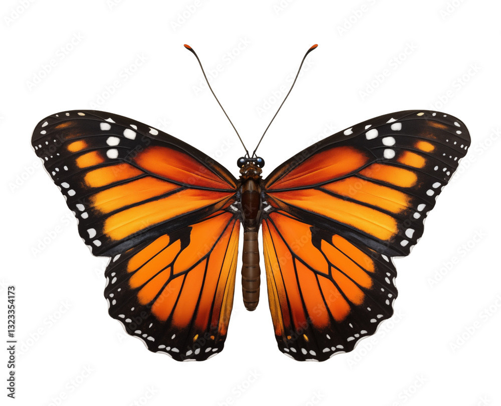 Fototapeta premium Orange and black butterfly isolated on transparent background. Generative ai