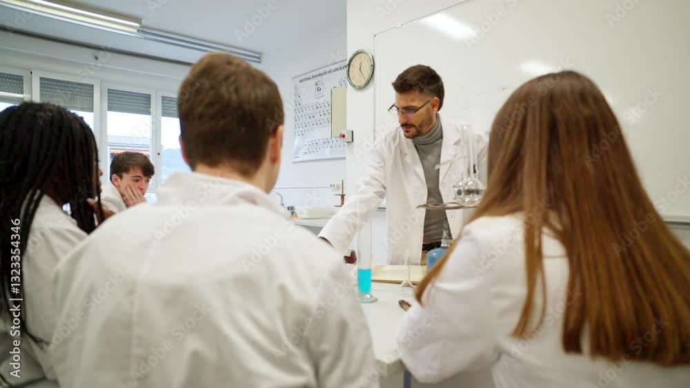 Engaging science lecture with students in laboratory setting Engaging science lecture with students in laboratory setting