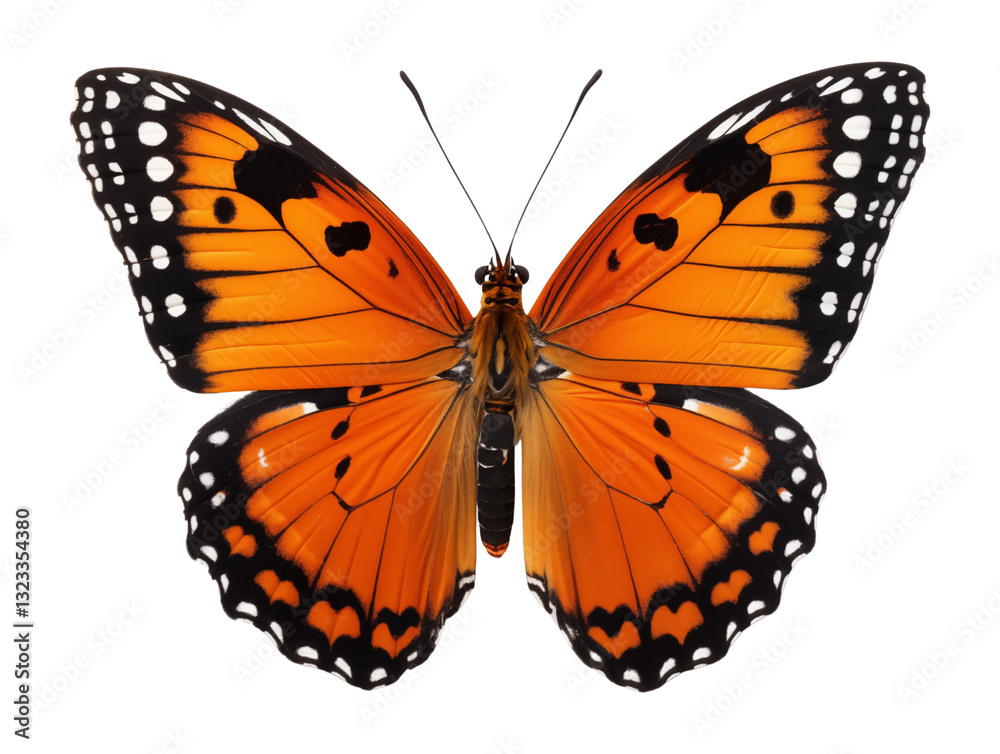 Fototapeta premium Orange and black butterfly isolated on transparent background. Generative ai