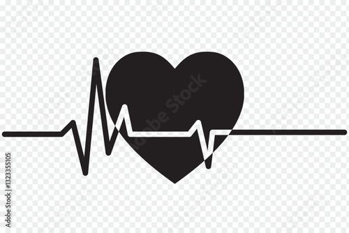 Continuous one line drawing. two hears with hearbeat. Vector minimalism illustration, single hand drawn. Heartbeat line. Heartbeat line icon on white background. 1176