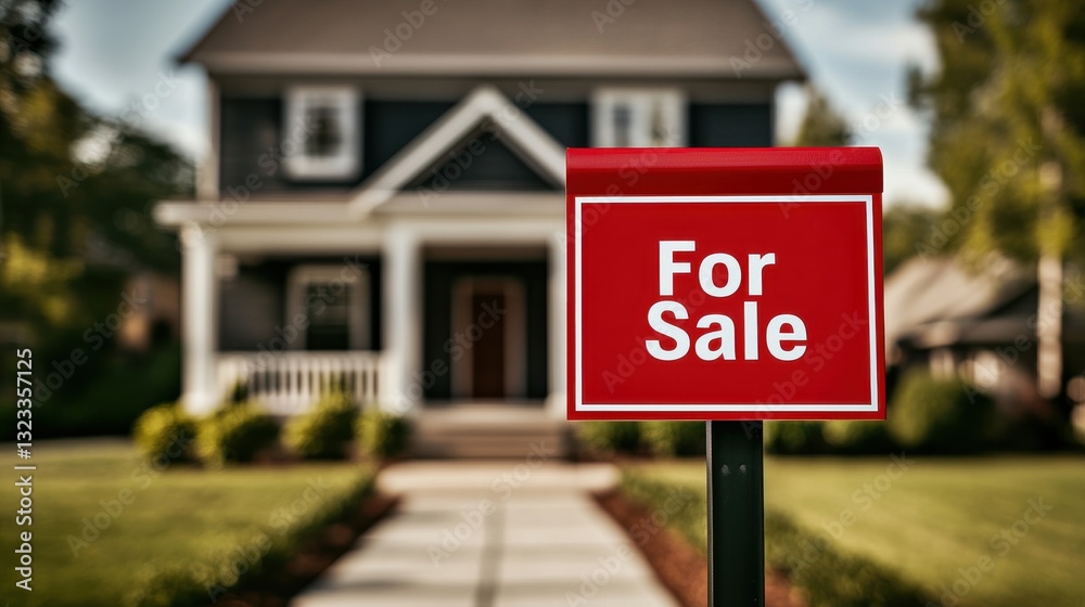 Beautiful suburban home with a vibrant 'For Sale' sign, inviting potential buyers to explore this charming property. Beautiful suburban home with a vibrant 'For Sale' sign, inviting potential buyers to explore this charming property.