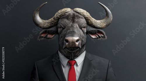 buffalo in suit with red tie, exuding confidence and power