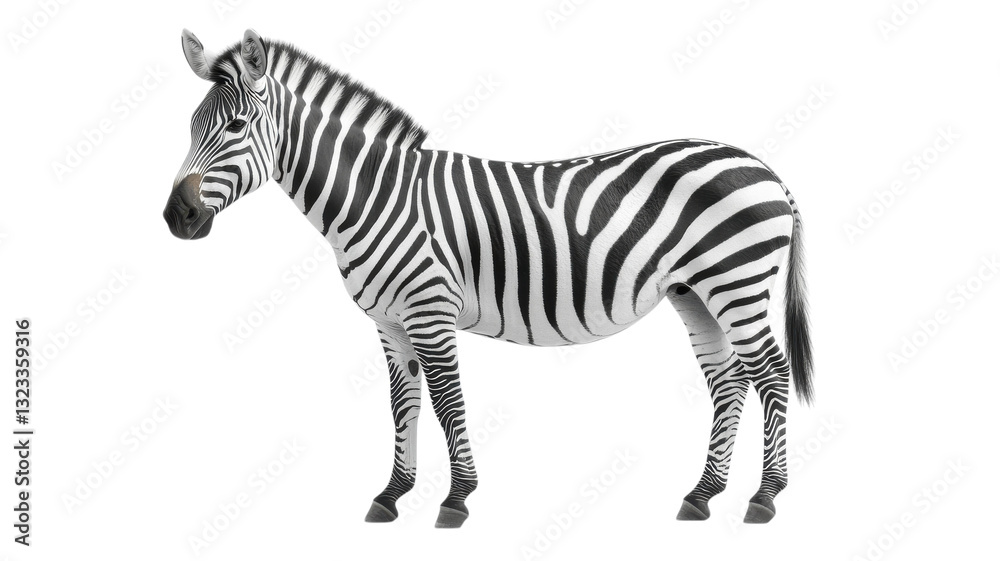 Obraz premium Striking black and white zebra stands gracefully, showcasing its unique stripes in a natural pose