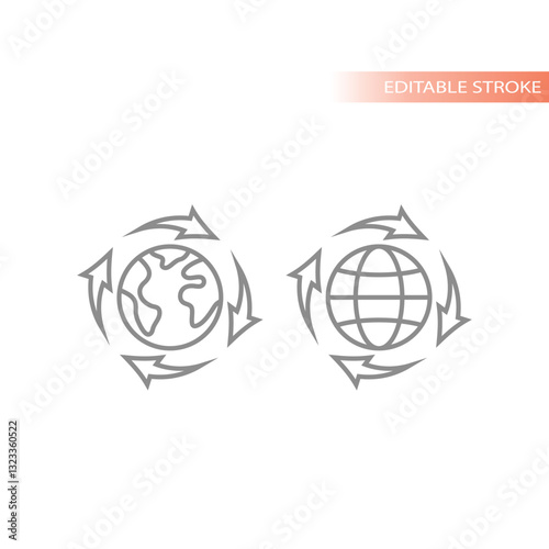 Globe, planet Earth with arrows loop line icon. Renewable, sustainable environment resources and climate care.