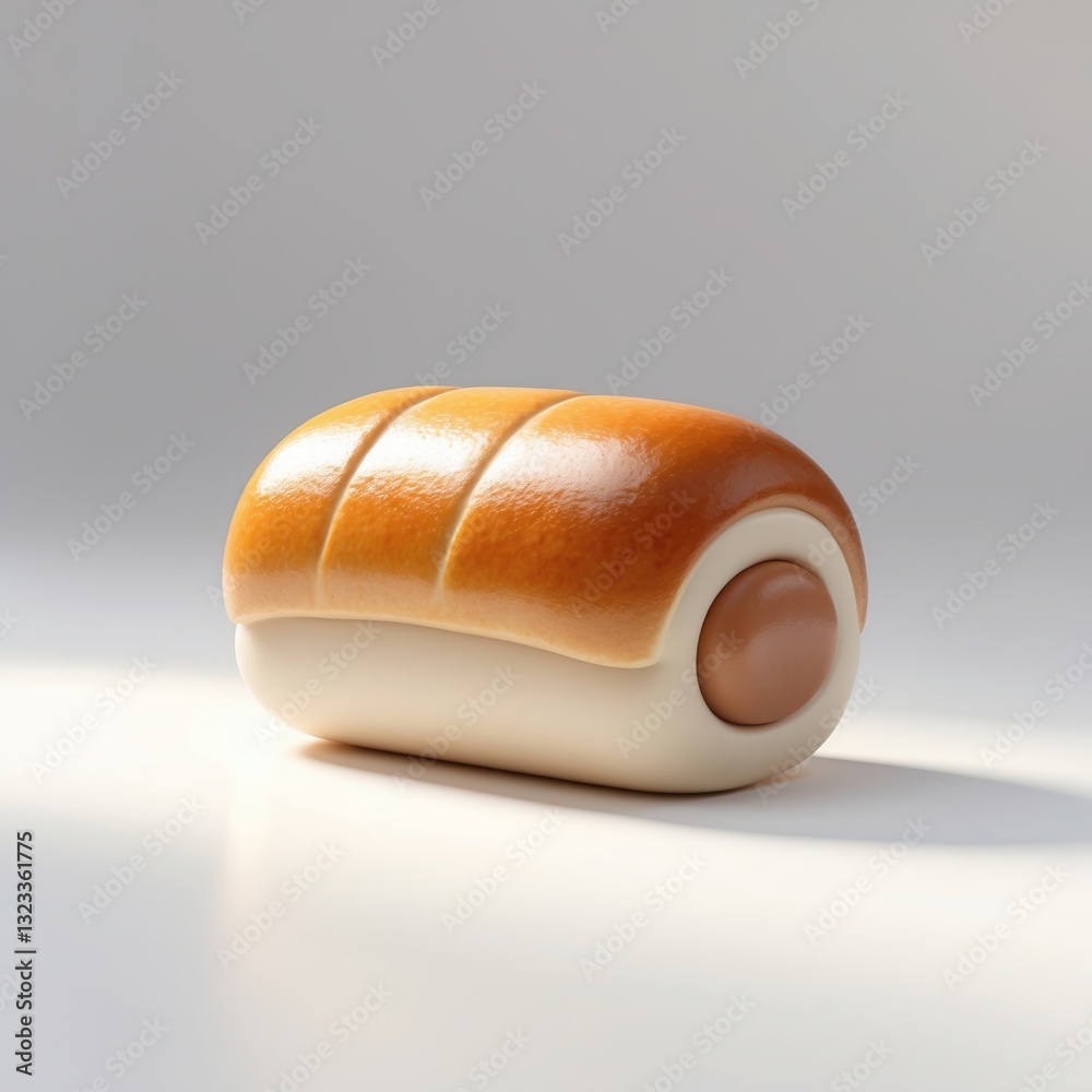 Golden Brown Pastry Roll with Cream Filling on White Background
