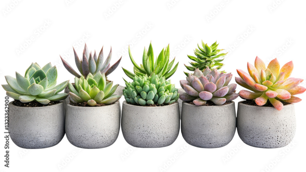 Collection of vibrant succulents arranged in contemporary concrete pots showcasing nature's beauty Collection of vibrant succulents arranged in contemporary concrete pots showcasing nature's beauty