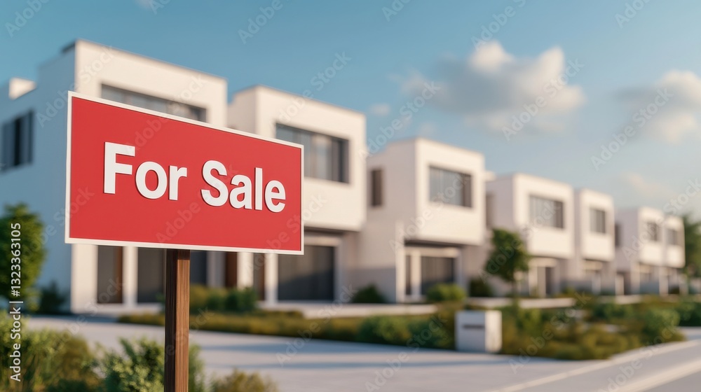 Obraz premium Modern houses with a For Sale sign in a residential area showcasing contemporary design and inviting atmosphere.