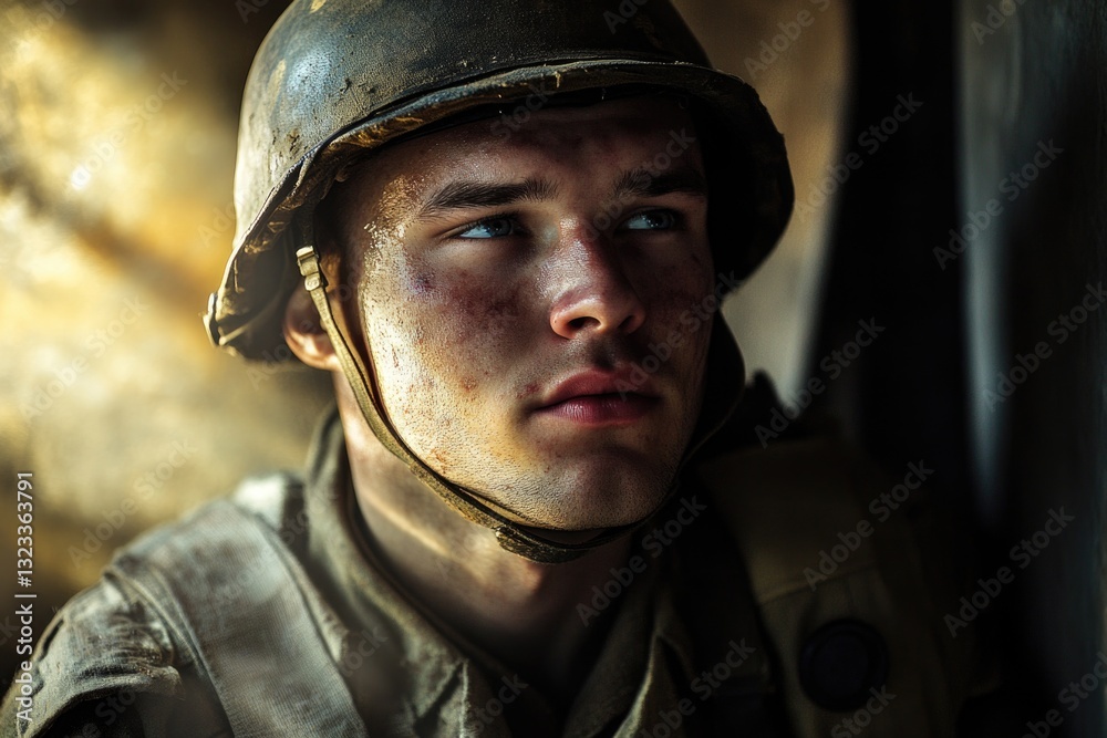 Obraz premium A person wearing a helmet looks directly at the camera