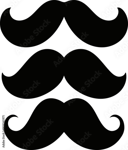 Mustache silhouette vector illustration, Moustaches symbols. Vintage male moustaches silhouette, funny black mustaches vector illustration on a white background