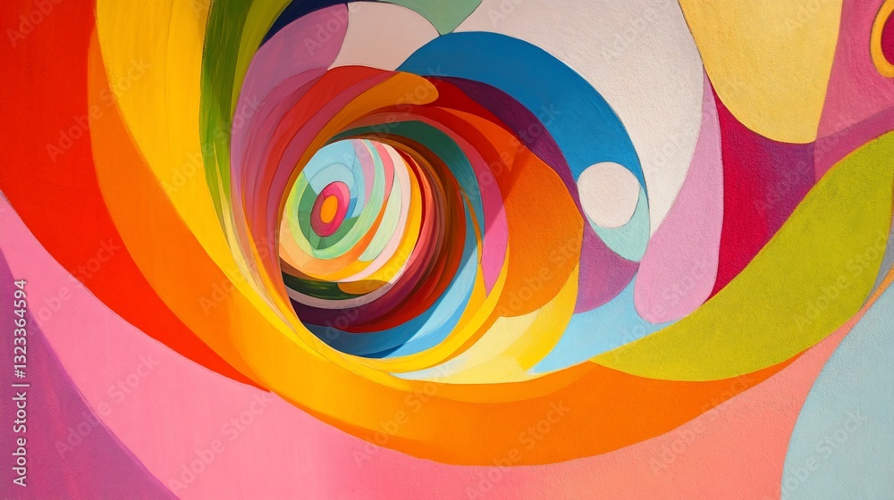 Fototapeta premium Colorful, vibrant, abstract tunnel design with swirling patterns.