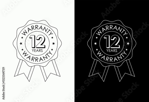 Advertising 12 years warranty gold and red color emblem, for label, icon, logo, badge, symbol, button