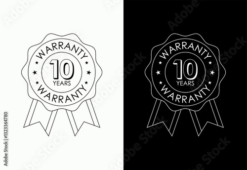 Advertising 10 years warranty gold and red color emblem, for label, icon, logo, badge, symbol, button