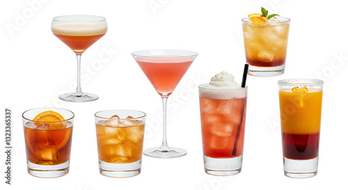 Assorted Cocktails Collection Isolated on Transparent Background
