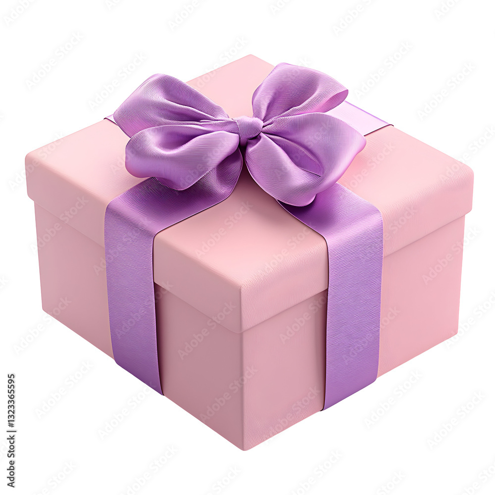 Fototapeta premium Pink Gift Box with Purple Ribbon and Bow, Gift-wrapped Present , Simple Decoration