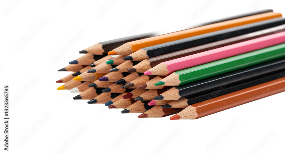 Colorful Pencils Arranged in a Neat Pile Isolated on Transparent Background Colorful Pencils Arranged in a Neat Pile Isolated on Transparent Background
