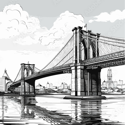 Brooklyn Bridge. Brooklyn Bridge hand-drawn comic illustration. Vector doodle style cartoon illustration