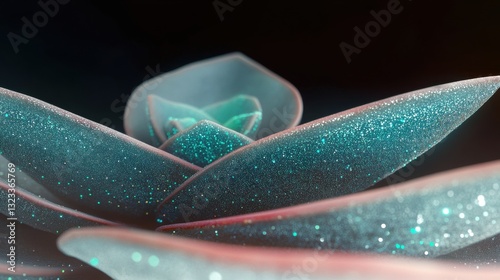 This captivating close-up of a succulent plant exhibits sparkling textures, vibrant colors, and intricate shapes, evoking feelings of tranquility and natural beauty.