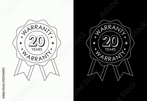 Advertising 20 years warranty gold and red color emblem, for label, icon, logo, badge, symbol, button