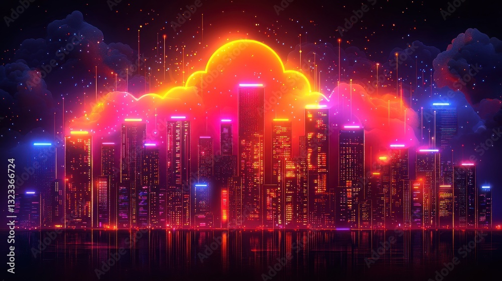 Futuristic Metropolis, A Vibrant Neon Cityscape with Data Streams Flowing Futuristic Metropolis, A Vibrant Neon Cityscape with Data Streams Flowing
