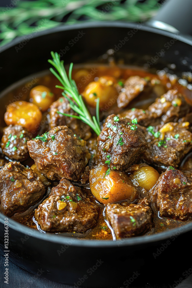 Italian braised beef with garlic. AI generative. Italian braised beef with garlic. AI generative.