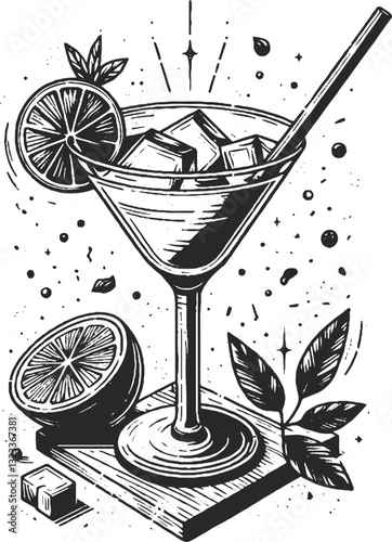 hand drawn illustration of cocktail