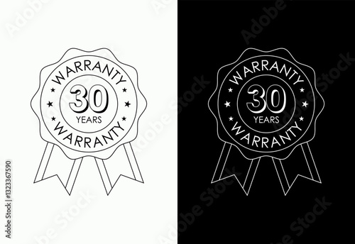 Advertising 30 years warranty gold and red color emblem, for label, icon, logo, badge, symbol, button