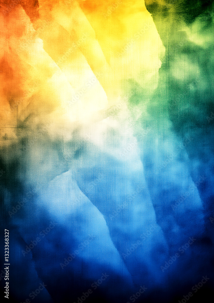 Fototapeta premium Colorful background with blue, yellow and green colors. The background is a painting of a sky with clouds