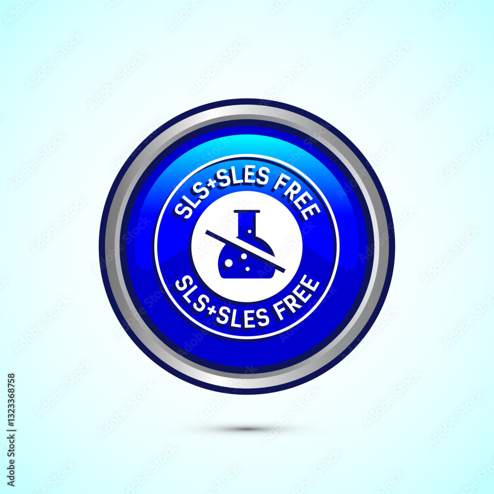 SLS free icon design illustration, SLS and SLES free label badge for web, Blue color round button design SLS free icon design illustration, SLS and SLES free label badge for web, Blue color round button design
