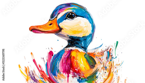 Vibrant Rainbow Duck Painting  Colorful Bird Art on transparent background