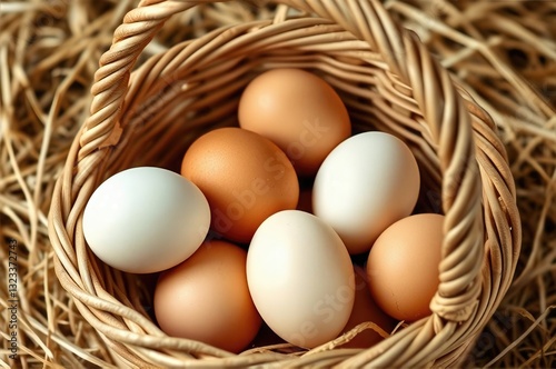 Wallpaper Mural Heritage Harvest  Freshly Gathered Farm Eggs Nestled in Handwoven Basket Upon Golden Straw Bedding Reminiscent of Traditional Countryside Living Torontodigital.ca