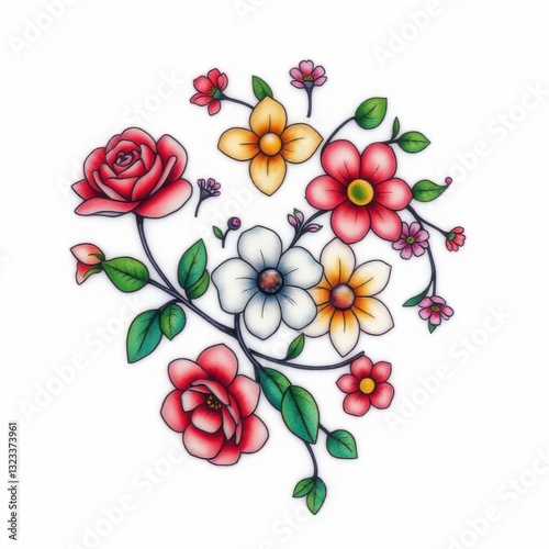 Wallpaper Mural Vibrant floral bouquet:A beautiful, hand-drawn illustration of a bright and colorful floral arrangement, perfect for adding a touch of nature to any design. Torontodigital.ca