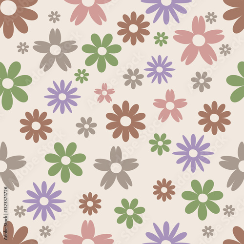 Flower seamless pattern with color trends 2025. This is a unique pattern, where used color Mocha Mousse., and harmonic colors. Vector illustration,  wrapping paper, wallpaper, textile.  
