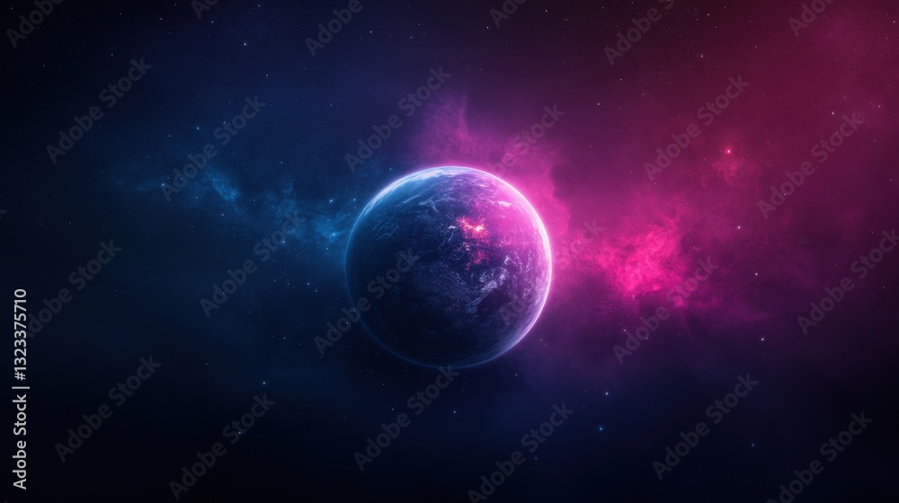 Obraz premium Cosmic World in Vivid Colors with Stars and Nebulae, Captivating Space Scene Depicting Planets, Gas Clouds, and Celestial Wonders in a Dark Universe