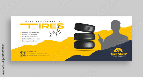 Tire shop facebook cover & Social media banner | Car service & auto repair promotion | Tire sales advertising template for automotive business