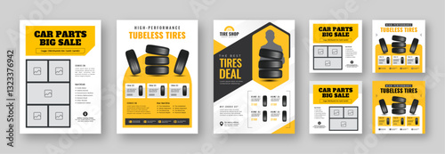Tire shop flyer and banner bundle | Car service promotion | Auto repair advertising template | Social media post and tire sales marketing design