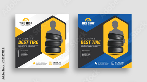 Tire shop social media banner | Car service and auto repair promotional post for automotive business & vehicle maintenance