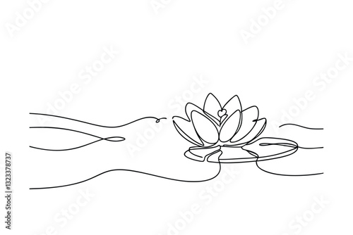 Elegant SingleLine Water Lily Drawing, Minimalist Pond Art