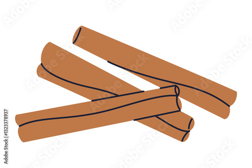 Vector illustration of cinnamon sticks in minimalist style. Cozy aromatic spice, simple and elegant design, perfect for culinary themes, spice related products, packaging, recipes, and food blogs