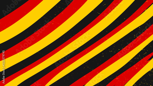 Abstract 70s vintage pattern in red yellow black color stripe with grunge texture. Germany flag color background
