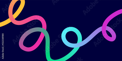 Neon Color Gradient squiggle lines. Scribble stripe with wavy elements. Abstract organic dynamic colorful Shapes on dark background