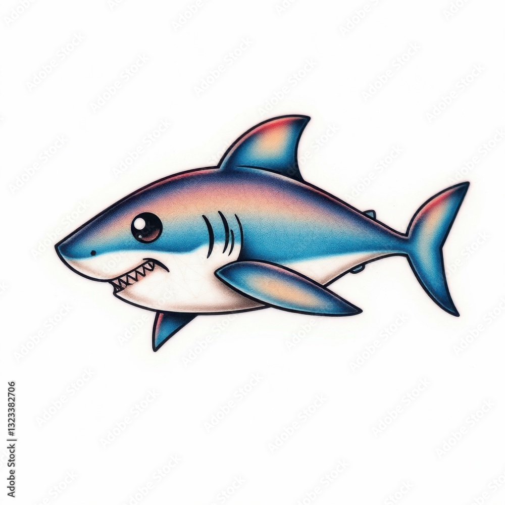 Charming Cartoon Shark: A captivating illustration of a stylized shark with friendly eyes, capturing the allure of the ocean in a playful way. Charming Cartoon Shark: A captivating illustration of a stylized shark with friendly eyes, capturing the allure of the ocean in a playful way.