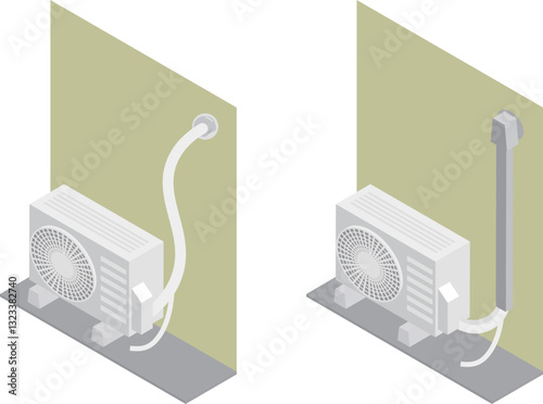 アイソメトリックなエアコン室外機の配管カバーのイメージ素材セット