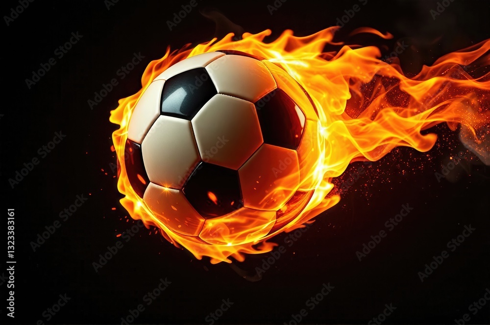 Fototapeta premium The Unstoppable Force Blazing Soccer Ball Cutting Through the Darkness of Competition