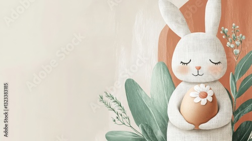 Hand-sewn Easter bunny. Minimalist style, combining traditional embroidery with modern design, suitable for various scenes such as holiday celebrations, home decoration and cultural creativity.