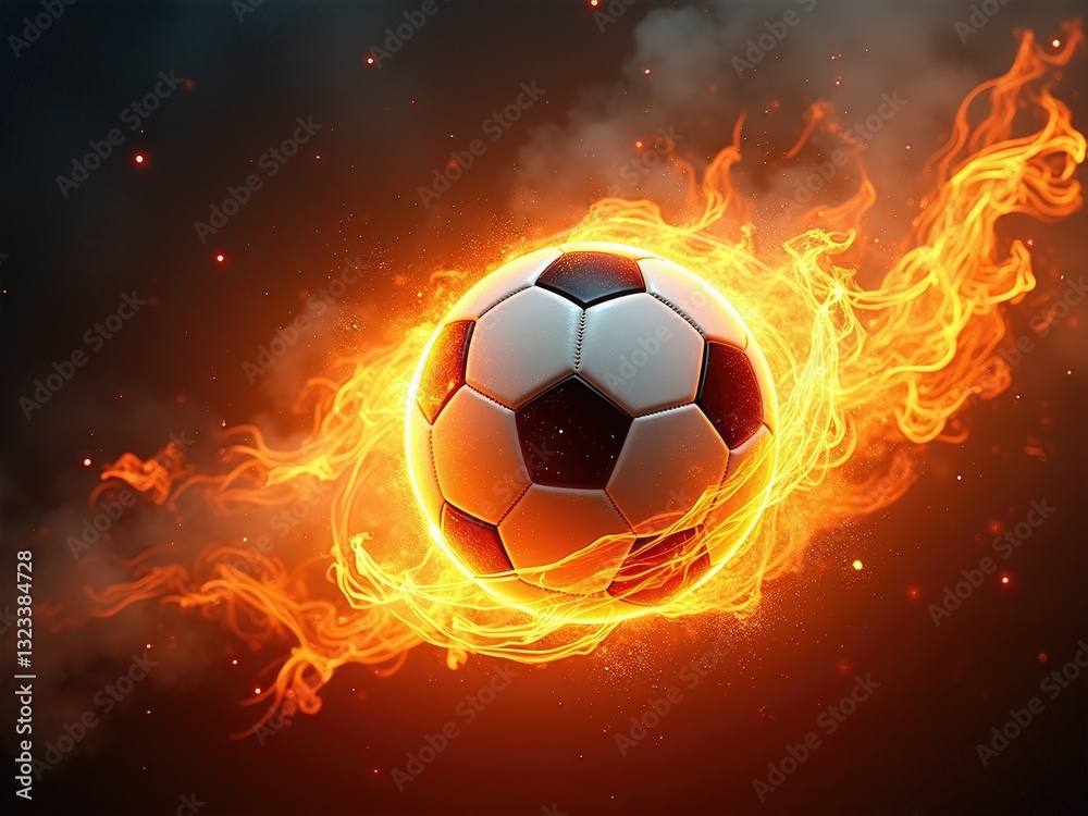 Fototapeta premium The Unstoppable Force Blazing Soccer Ball Cutting Through the Darkness of Competition