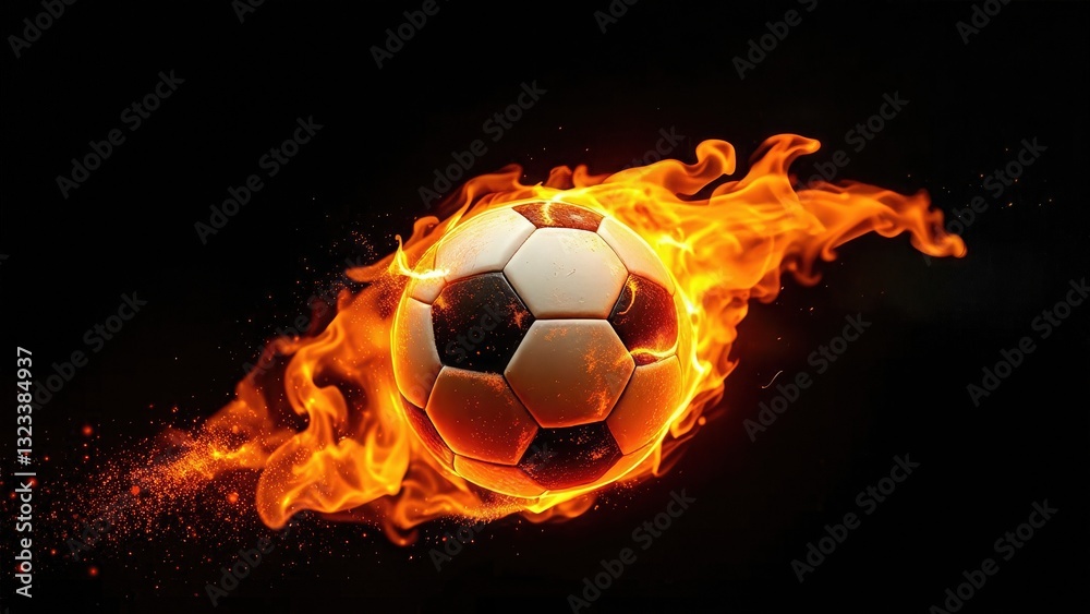 Fototapeta premium The Unstoppable Force Blazing Soccer Ball Cutting Through the Darkness of Competition