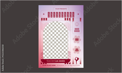 Yoga Class Flyer. Yoga classes. Girl sitting in lotus position. Advertising flyer, poster template.
